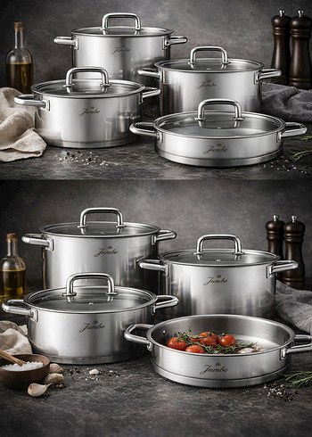 JUMBO 4 Parça Derin ve Basık Tencere Seti - Görsel 4