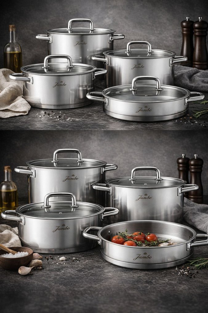 JUMBO 4 Parça Derin ve Basık Tencere Seti - Görsel 4