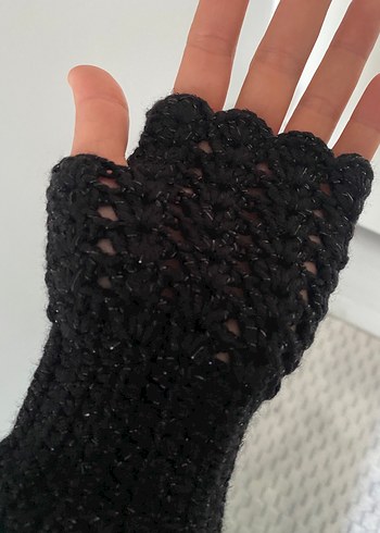 Dantel Detaylı Siyah Örgü Kadın Eldiven - Görsel 3