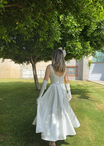 Uzun Kollu Straplez Beyaz A Kesim Gelinlik - Görsel 2