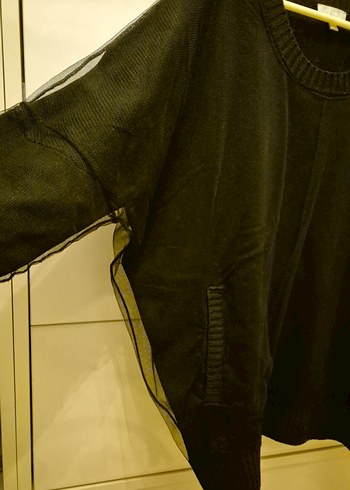 Twist Siyah Tül Katmanli Cepli Kadin Kazak - Görsel 2