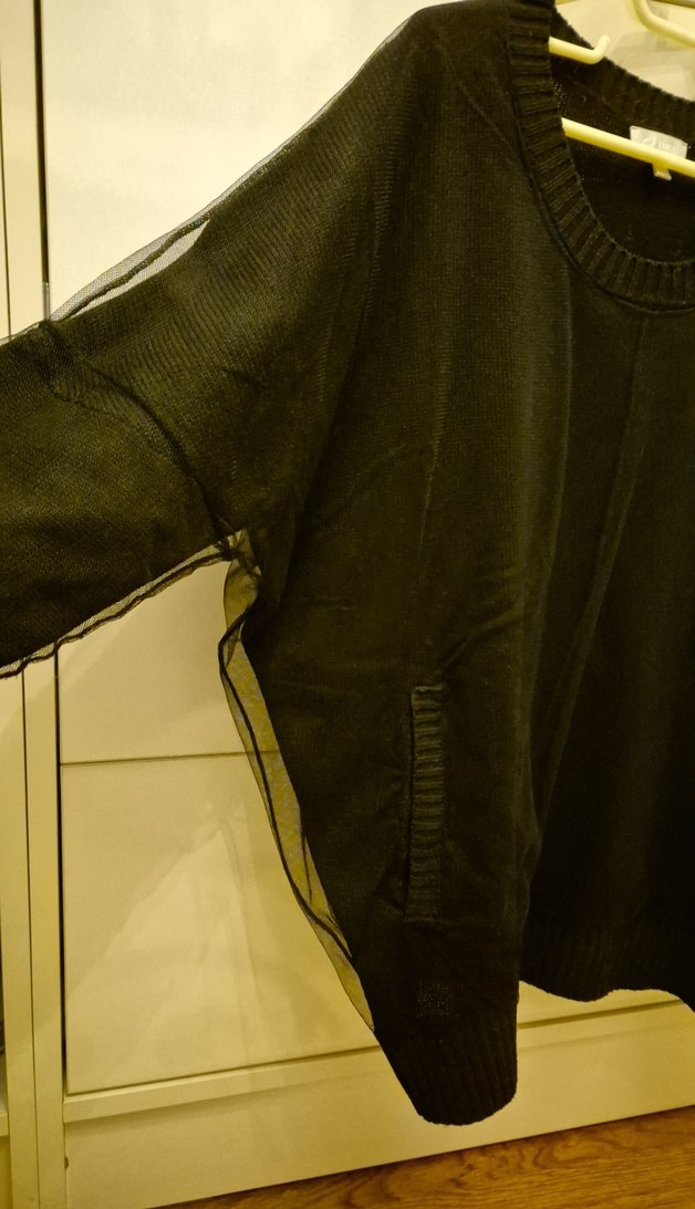 Twist Siyah Tül Katmanli Cepli Kadin Kazak - Görsel 2