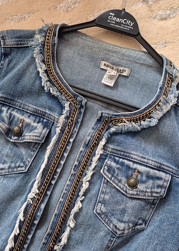 Mango Zincir Detayli Mavi Denim Kadın Ceket - Görsel 4