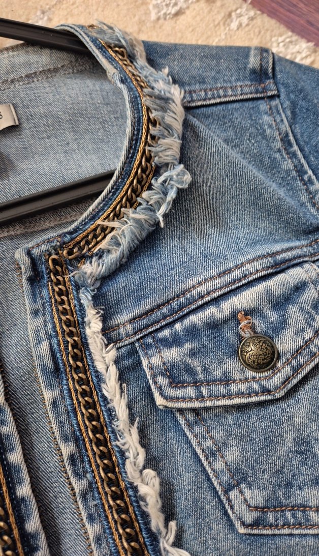 Mango Zincir Detayli Mavi Denim Kadın Ceket - Görsel 5