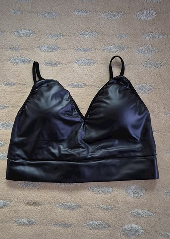 Siyah Deri Gorunumlu Strappy Mini Bustiyer - Görsel 2