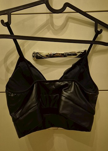 Siyah Deri Gorunumlu Strappy Mini Bustiyer - Görsel 4