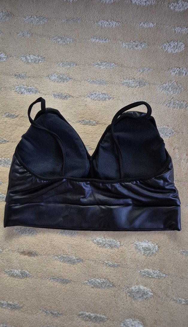 Siyah Deri Gorunumlu Strappy Mini Bustiyer - Görsel 3