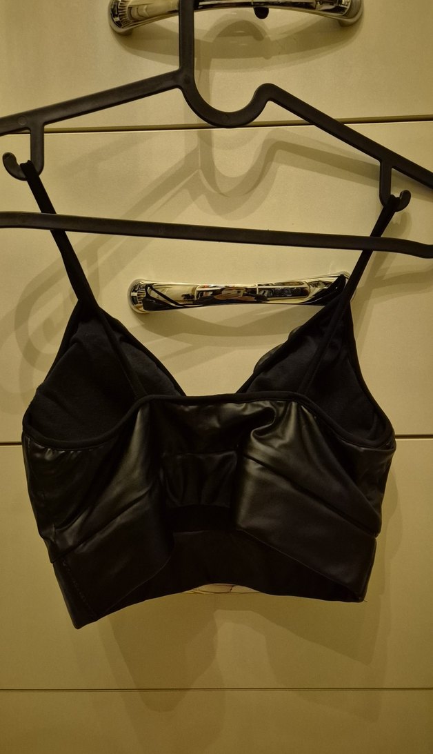 Siyah Deri Gorunumlu Strappy Mini Bustiyer - Görsel 4