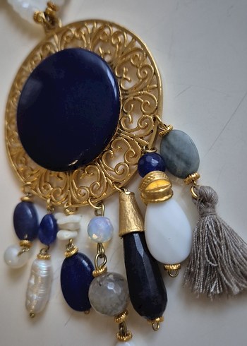 Uzun Lacivert Boncuklu Bohem Kadın Kolye - Görsel 2