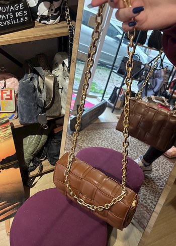 Zincir Detaylı Kahverengi Deri Kadın Çanta - Görsel 2