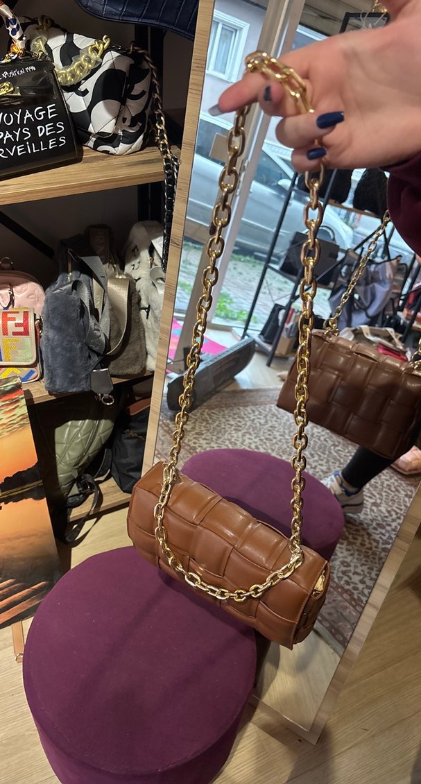 Zincir Detaylı Kahverengi Deri Kadın Çanta - Görsel 2