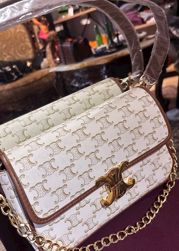 Celine Zincir Detaylı Beyaz Yılan Desenli Kadın Çanta - Görsel 2