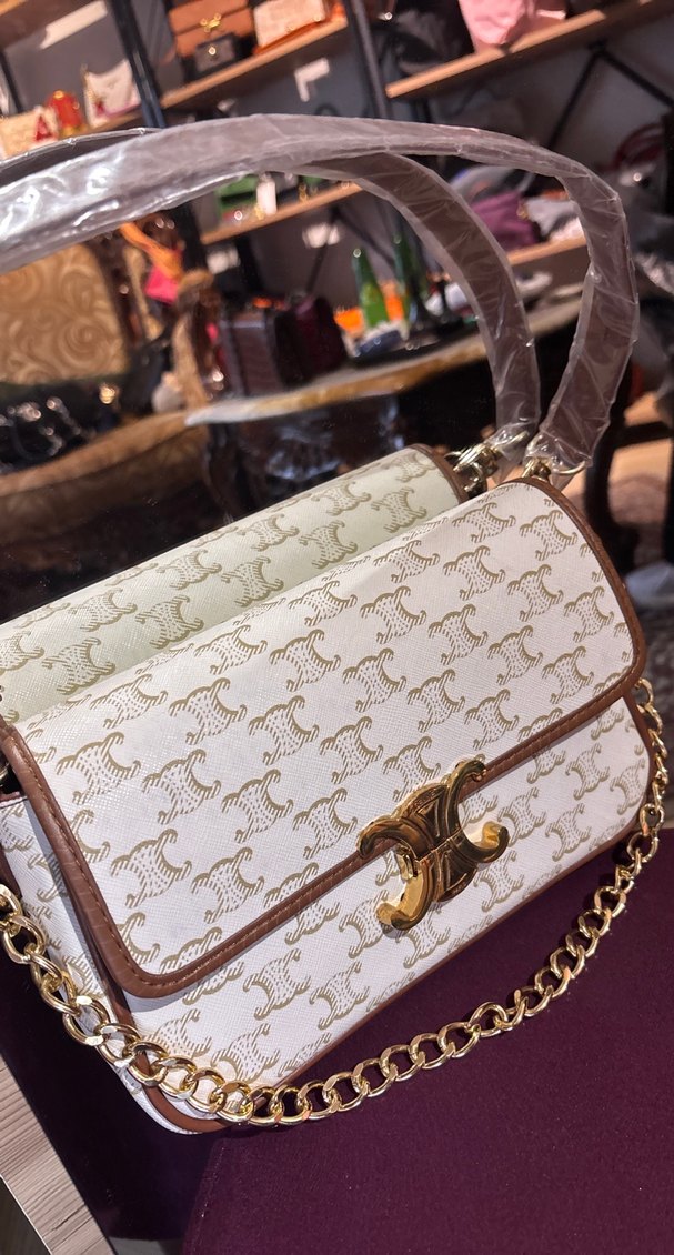 Celine Zincir Detaylı Beyaz Yılan Desenli Kadın Çanta - Görsel 2