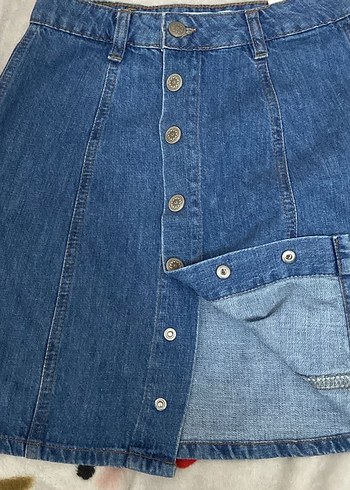 s Beden Düğmeli Mavi Denim Etek