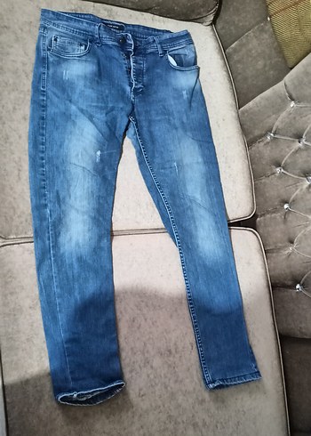 Düğmeli Erkek Kot Pantolon Mavi