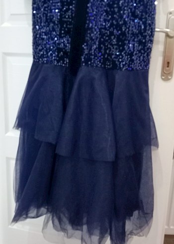 Lacivert Uzun Kollu Payetli Abiye Elbise - Görsel 4