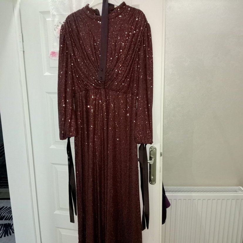 Bordo Drapeli Uzun Abiye Elbise - Görsel 2