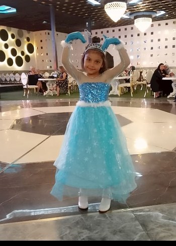 Mavi Parlak Pullu Kız Çocuk Abiye Elbise - Görsel 2