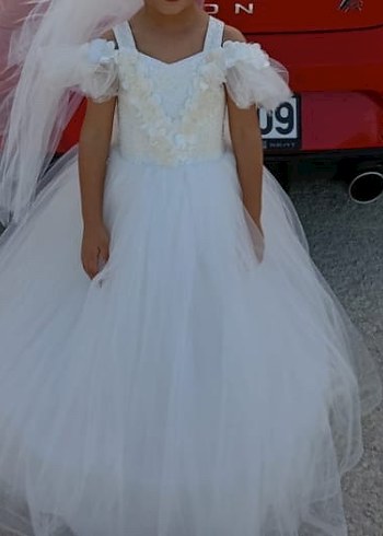 Beyaz Dantel Detaylı Kız Çocuk Abiye Elbise - Görsel 3