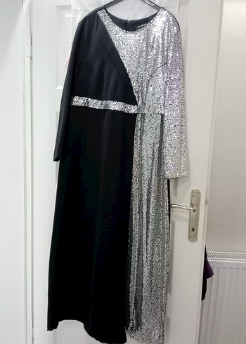 Gri Parlak Uzun Kadın Abiye Elbise - Görsel 2