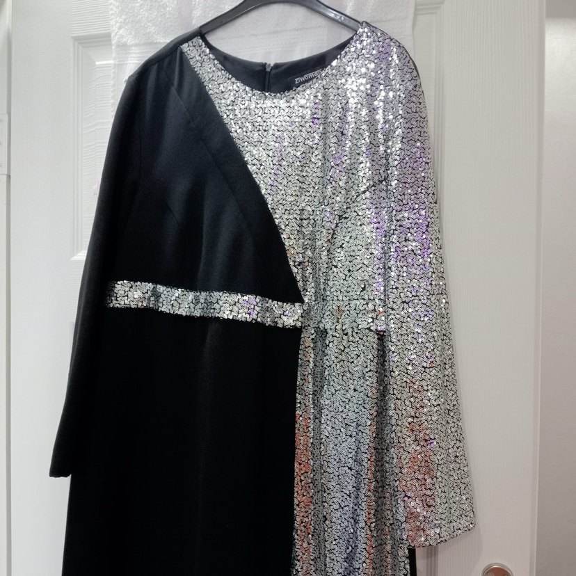 Gri Parlak Uzun Kadın Abiye Elbise - Görsel 3