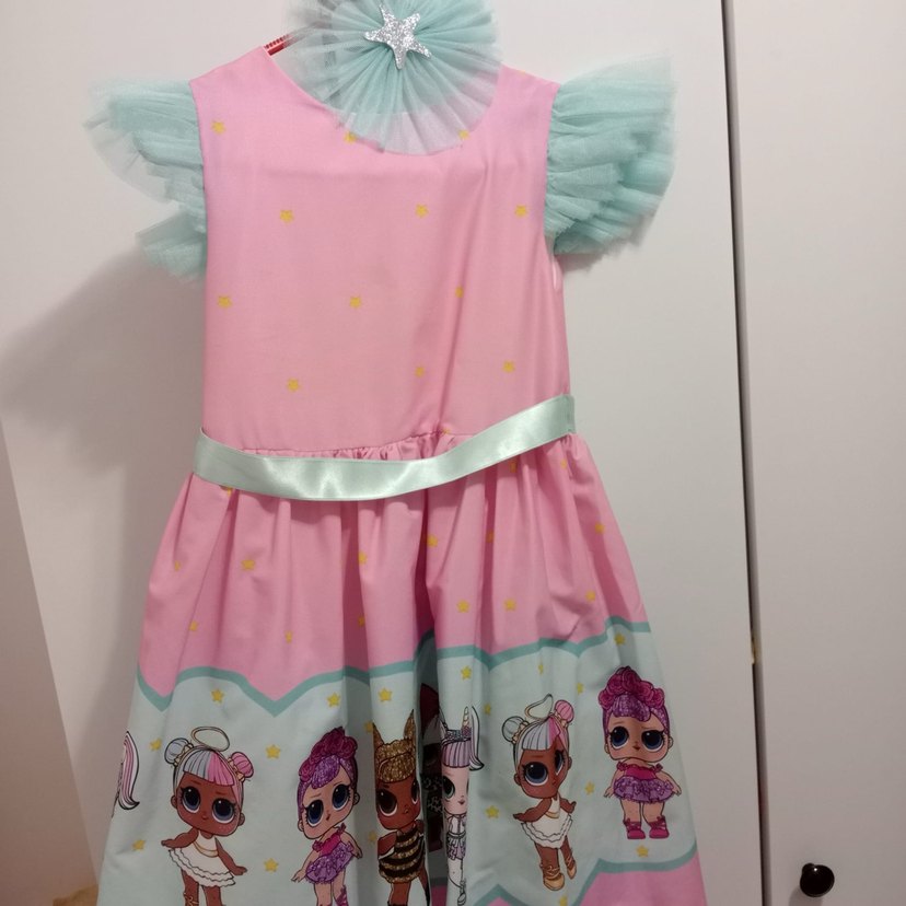 Pembe Kız Çocuk Elbise Rüya Desenli - Görsel 2