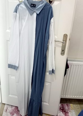 Gri Beyaz Uzun Pamuklu Elbise - Görsel 2