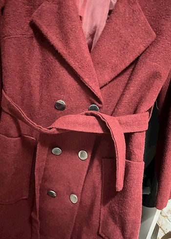 Bordo Uzun Düğmeli Kadın Kaban sıfır ürün - Görsel 4