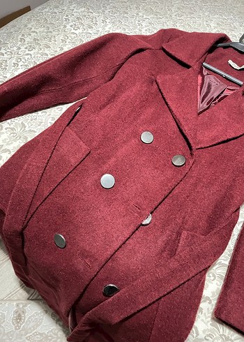 Bordo Uzun Düğmeli Kadın Kaban sıfır ürün - Görsel 6