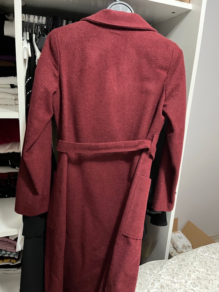 Bordo Uzun Düğmeli Kadın Kaban sıfır ürün - Görsel 5