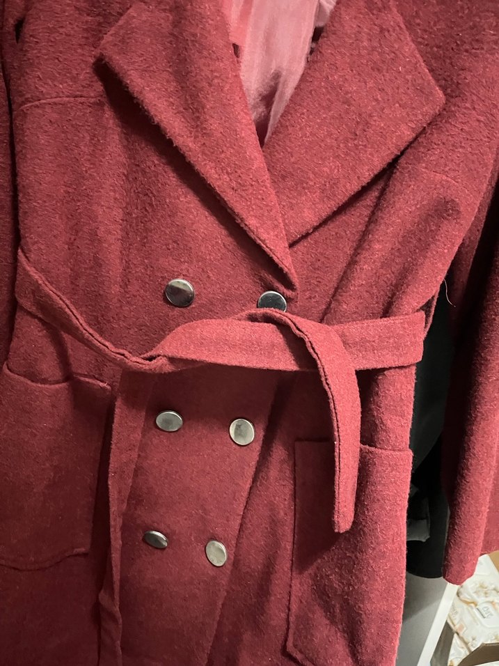 Bordo Uzun Düğmeli Kadın Kaban sıfır ürün - Görsel 4