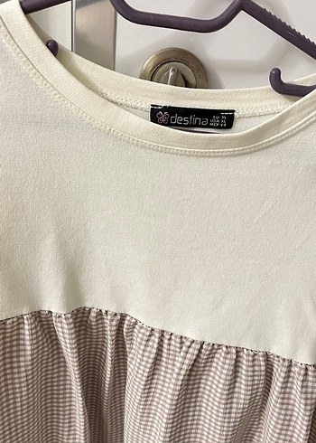 Bej Kadın Pamuklu Pilili Uzun Kollu Tunik - Görsel 2