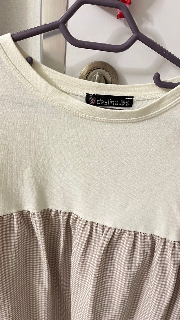 Bej Kadın Pamuklu Pilili Uzun Kollu Tunik - Görsel 2