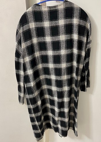 Uzun Ekose Desenli Kadın Kaban - Görsel 4