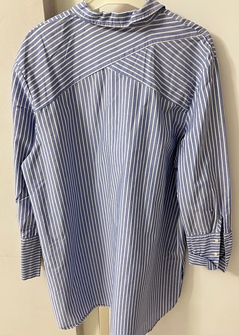 Çizgili Bağcıklı Pamuklu Kadın Gömlek - Görsel 3