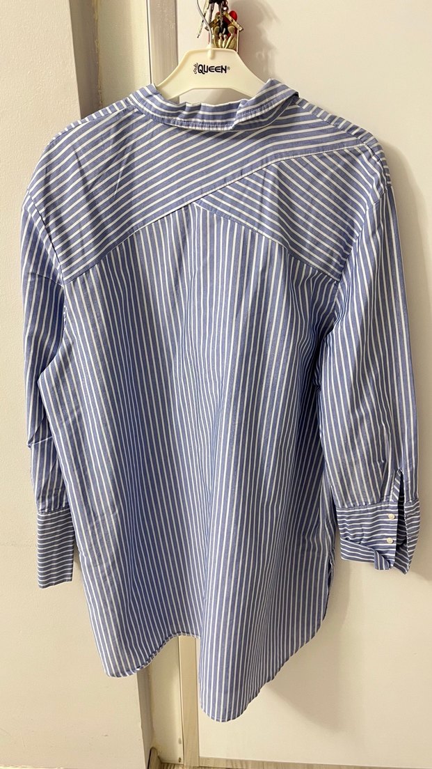 Çizgili Bağcıklı Pamuklu Kadın Gömlek - Görsel 3