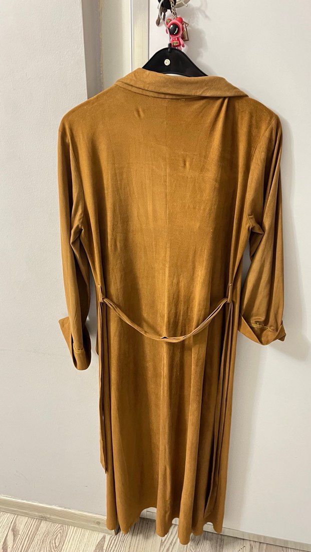 Bej Uzun Süet Kadın Trençkot - Görsel 2