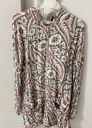 Bohem Zincir Detaylı Desenli Gri Hamile Tunik - Görsel 2