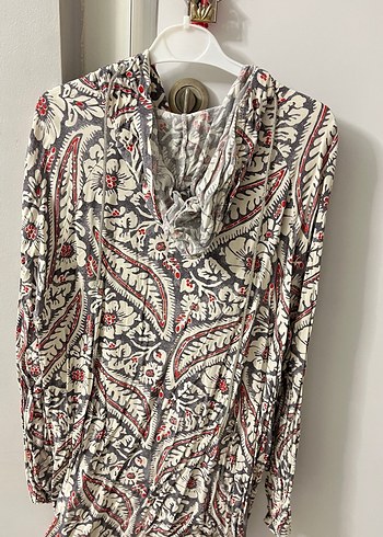 Bohem Zincir Detaylı Desenli Gri Hamile Tunik - Görsel 4