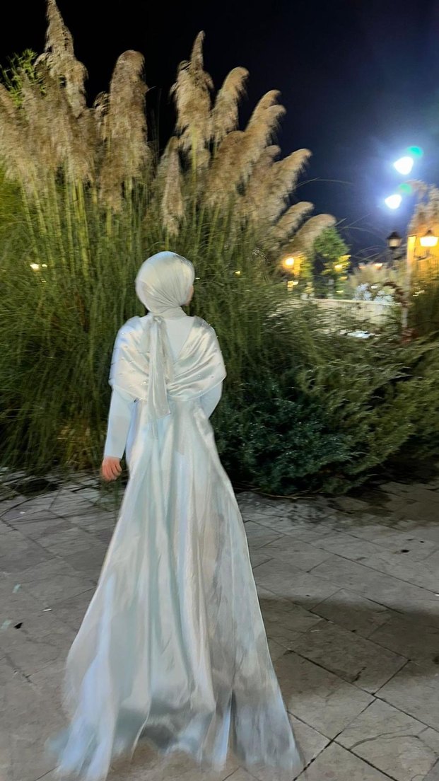 Uzun  Drape Detaylı Tesettür abiye - Görsel 3