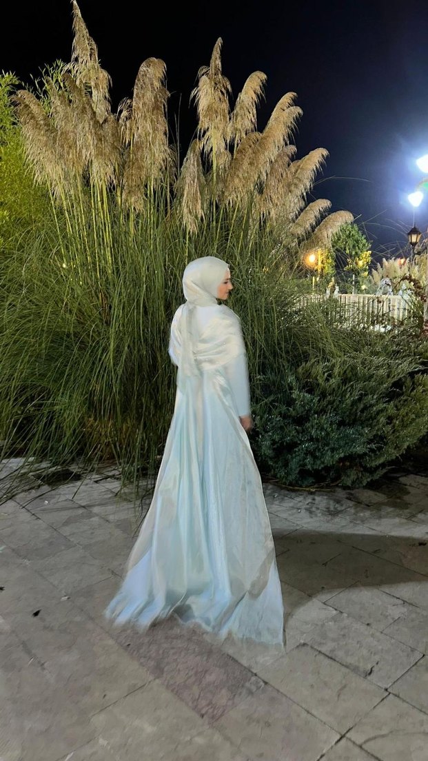 Uzun  Drape Detaylı Tesettür abiye - Görsel 4