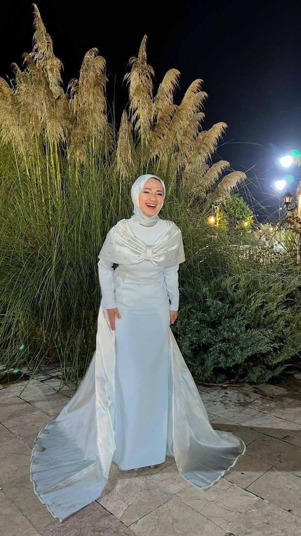 Uzun  Drape Detaylı Tesettür abiye - Görsel 2