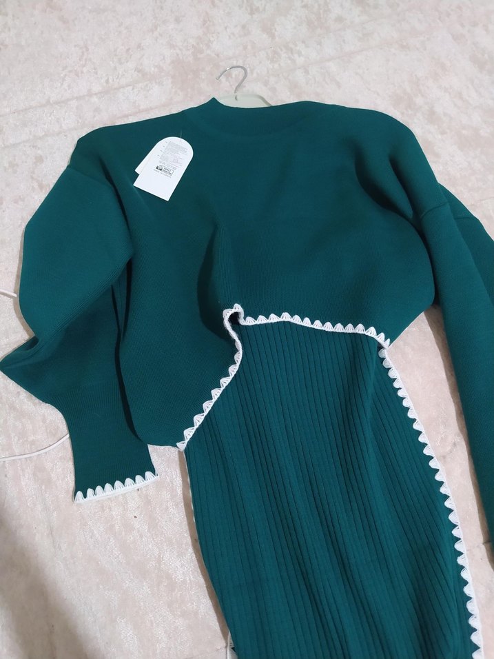 Uzun Kollu Yeşil Triko Elbise - Görsel 3