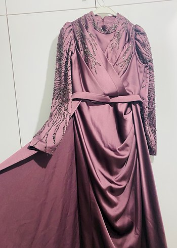 Uzun Kollu Drapeli Kadın Abiye Elbise - Görsel 3