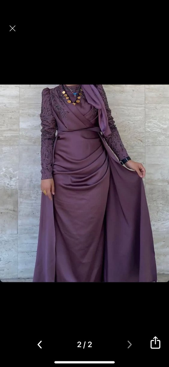 Uzun Kollu Drapeli Kadın Abiye Elbise - Görsel 2