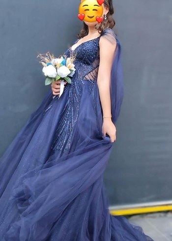 Lacivert rengınde taşlı nısanlık abiye - Görsel 2