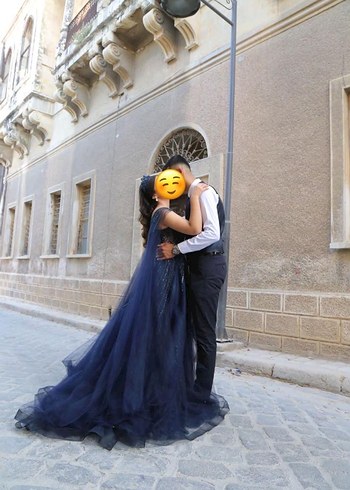 Lacivert rengınde taşlı nısanlık abiye - Görsel 3