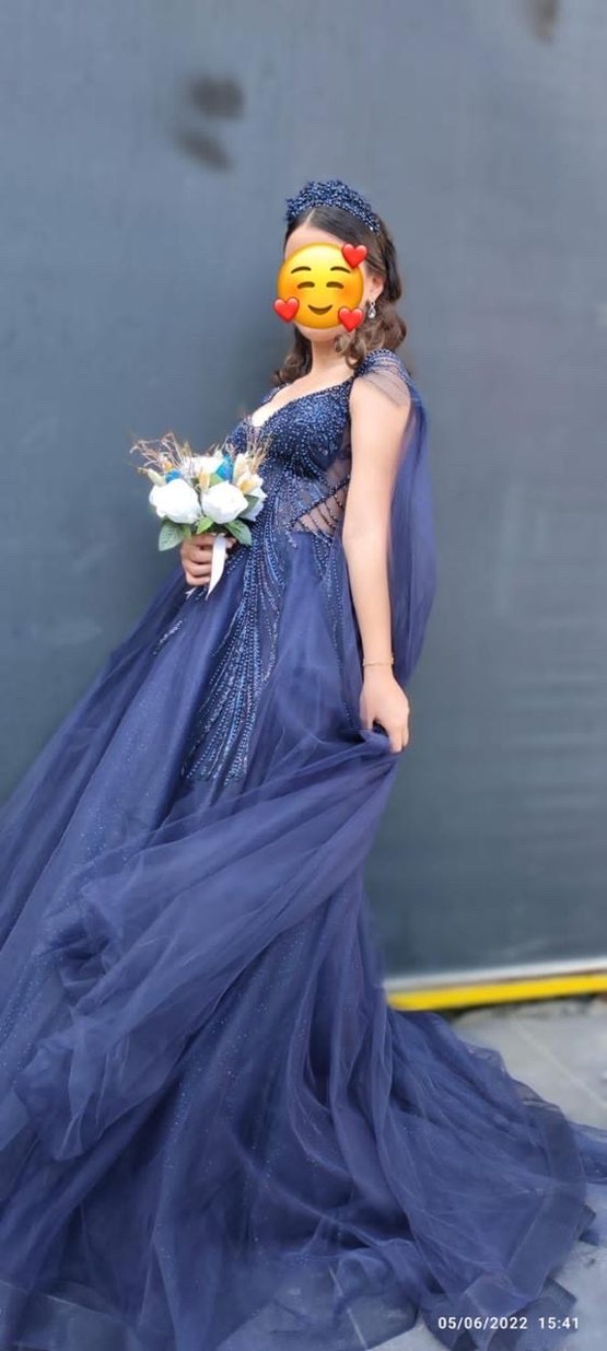 Lacivert rengınde taşlı nısanlık abiye - Görsel 2