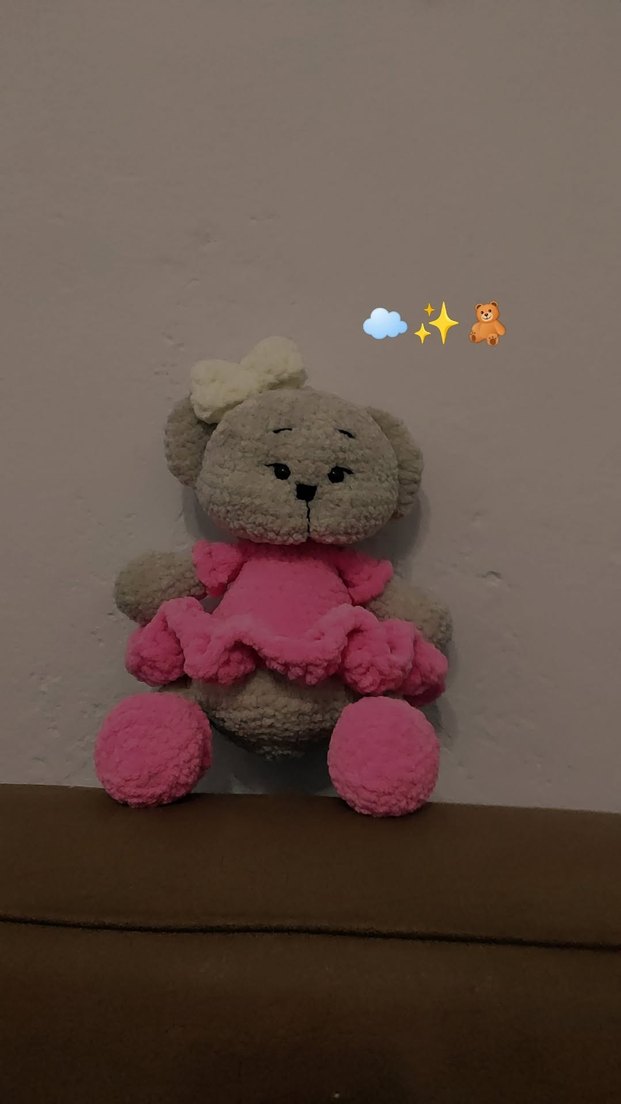 Pembe El Yapımı Peluş Ayıcık Oyuncak - Görsel 3