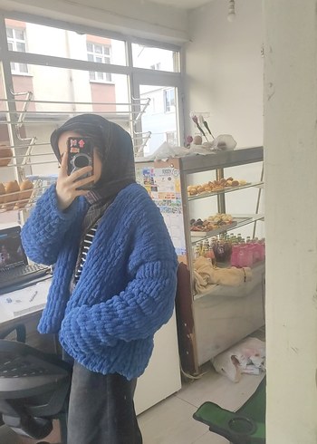 Kadın Mavi Örgü hırka - Görsel 4